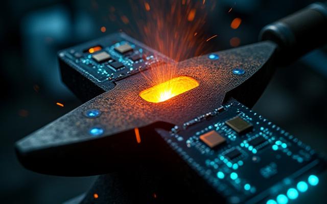 Fusion of traditional metal forging and modern circuit board elements